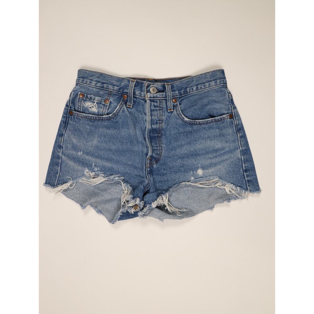 Levi’s 501 High Rise Distressed Denim Shorts Raw Hem Button Fly Size 27 Pristine